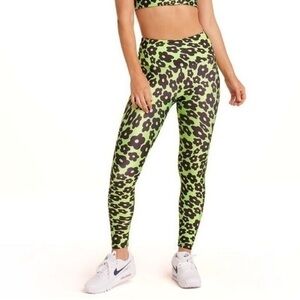 Goldsheep Trip Floral Neon Leopard Cheetah Print Crop Green Black 7/8 Leggings